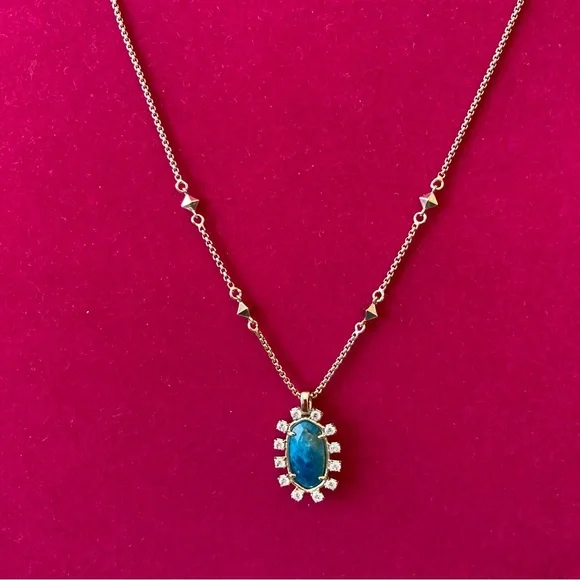 Kendra Scott Brett Necklace Blue Apatite Stone Cubic Zirconia Lariat Adjustable - Picture 3 of 6